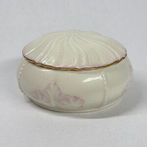 Vtg Belleek Irish Porcelain Pink Rossmore Millennium 2000 Powder Box Trinket Jar